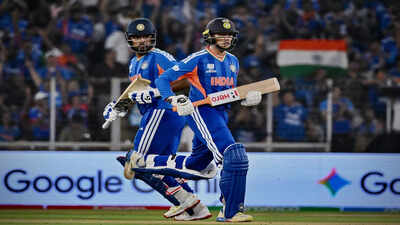 ahmedabad mar 08 ani india39s abhishek sharma and sanju samson run between wi
