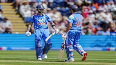 cardiff wales jul 16 ani india39s rohit sharma and virat kohli celebrate th