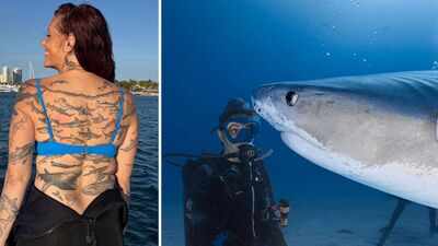 meet emily morrison the marine biologist who sets a world record for 106 shark tattoos