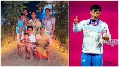 rishikanta singh chanambam right with his family in imphal and pic right after winning silver in gla