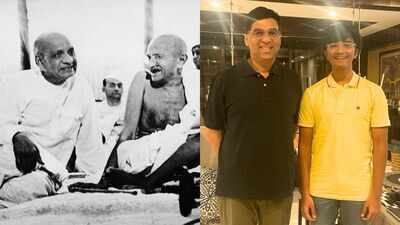 sardar vallabhbhai patel with mahatma gandhi and anshul bhatt with chess legend viswanathan anand.jp