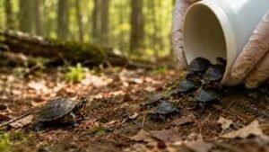 in 2011 a tiny turtle disappeared into the massachusetts wild 15 years later her daughters were rele