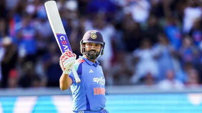 london england jul 19 ani indias rohit sharma celebrates his century duri