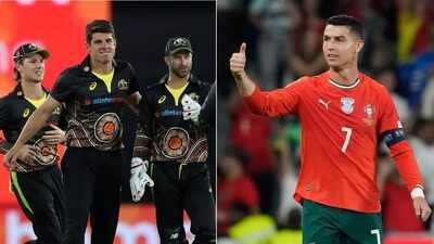 moises henriques of australia second from left and cristiano ronaldo