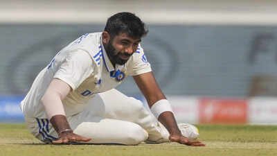 rajkot india39s jasprit bumrah on the second day of the third test cricket match