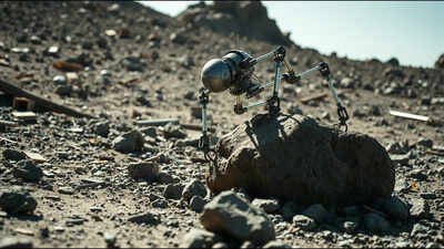 robot navigates rocky terrain