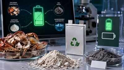 scientists turned discarded crab shells into a biodegradable zinc battery that stayed 997 efficient